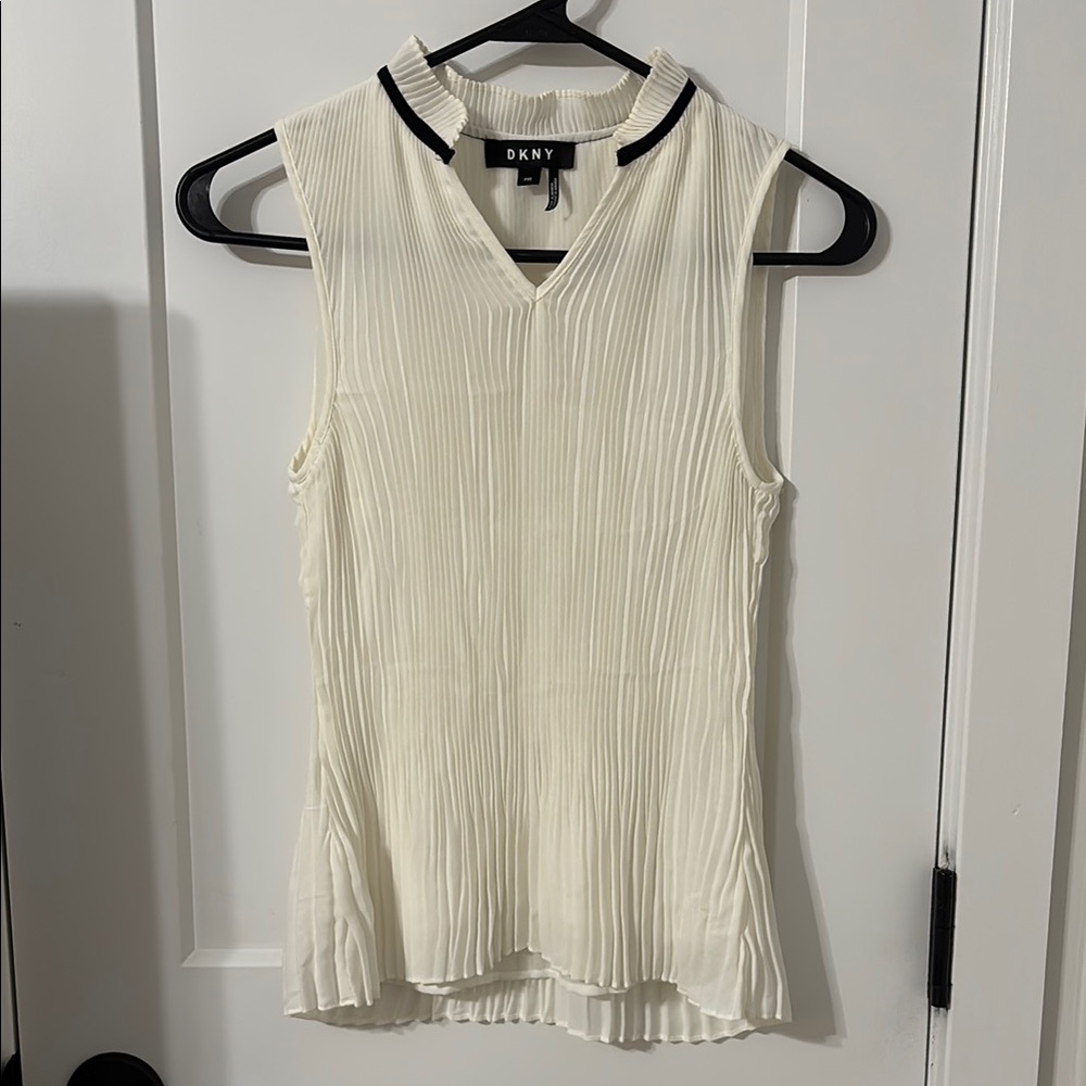 DKNY Ivory/Cream Sleeveless Pleated Petite Work Top